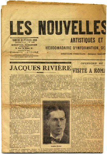 Mort de Jacques Rivière Les Nouvelles Littéraires